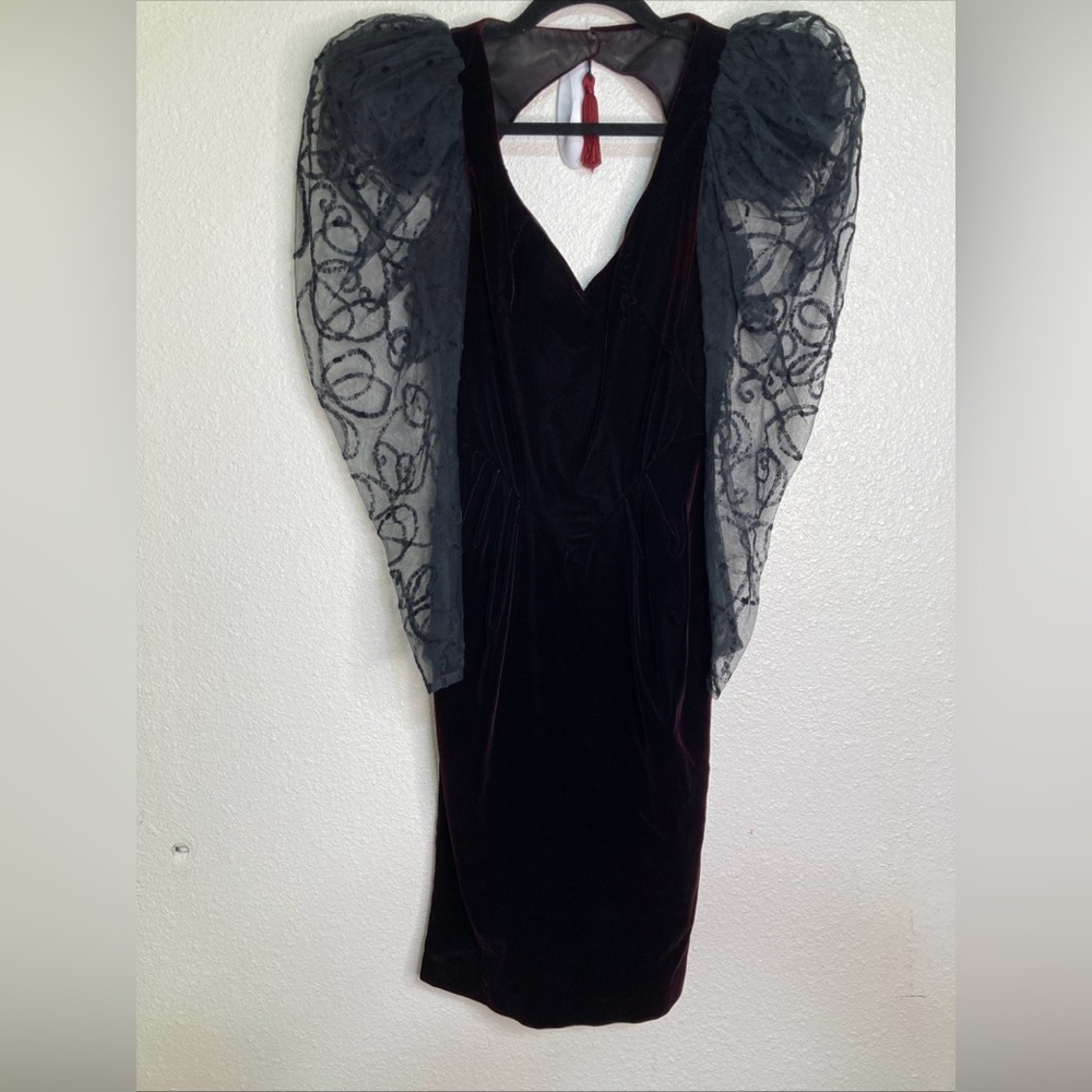 Vintage DAVID HOWARD CLIMAX Red Velvet Puffy Sleeve DRESS 5/6 Vamp Goth Witchy